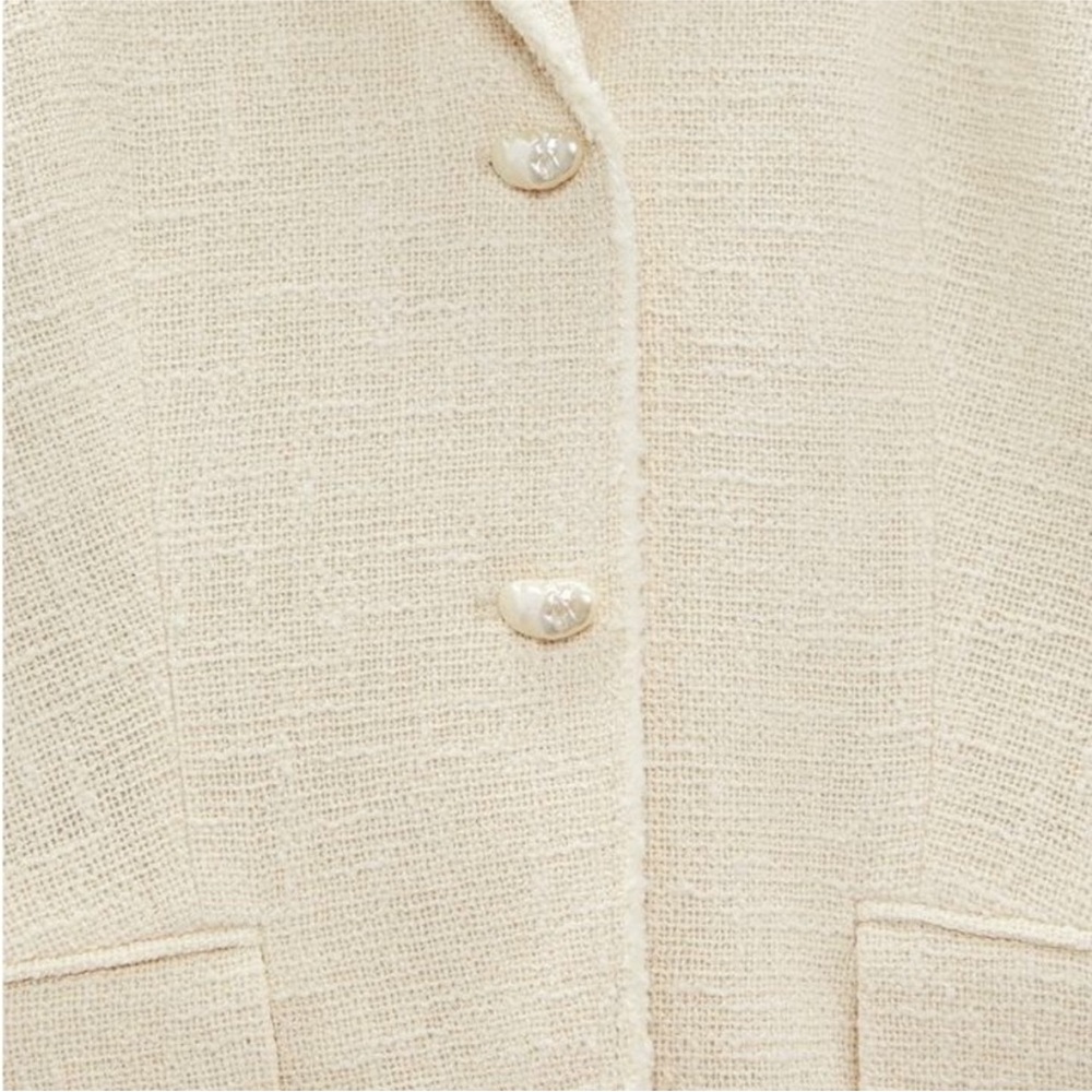 Zara limited edition Cream Women's double breasted Blazer with pearl button - Picture 8 of 11